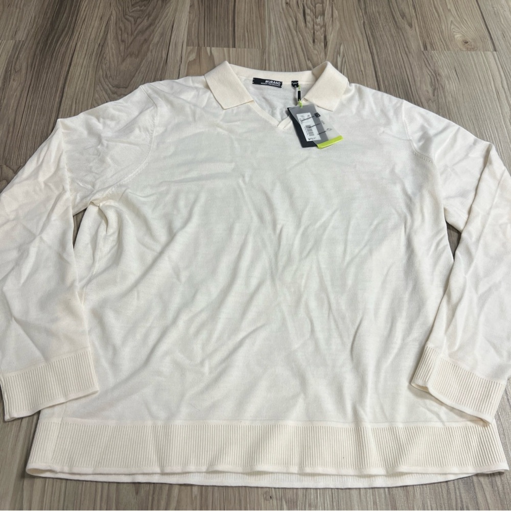 Murano Johnny Collar  Long Sleeve Polo Cream Men’s XL  $80 NWT